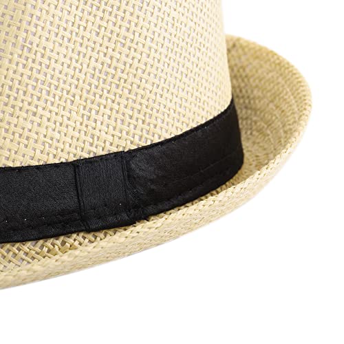 FALETO Unisex Summer Panama Straw Fedora Hat Short Brim Beach Sun Cap Classic (#01 Beige) - Image 4