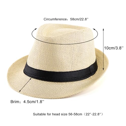 FALETO Unisex Summer Panama Straw Fedora Hat Short Brim Beach Sun Cap Classic (#01 Beige) - Image 2
