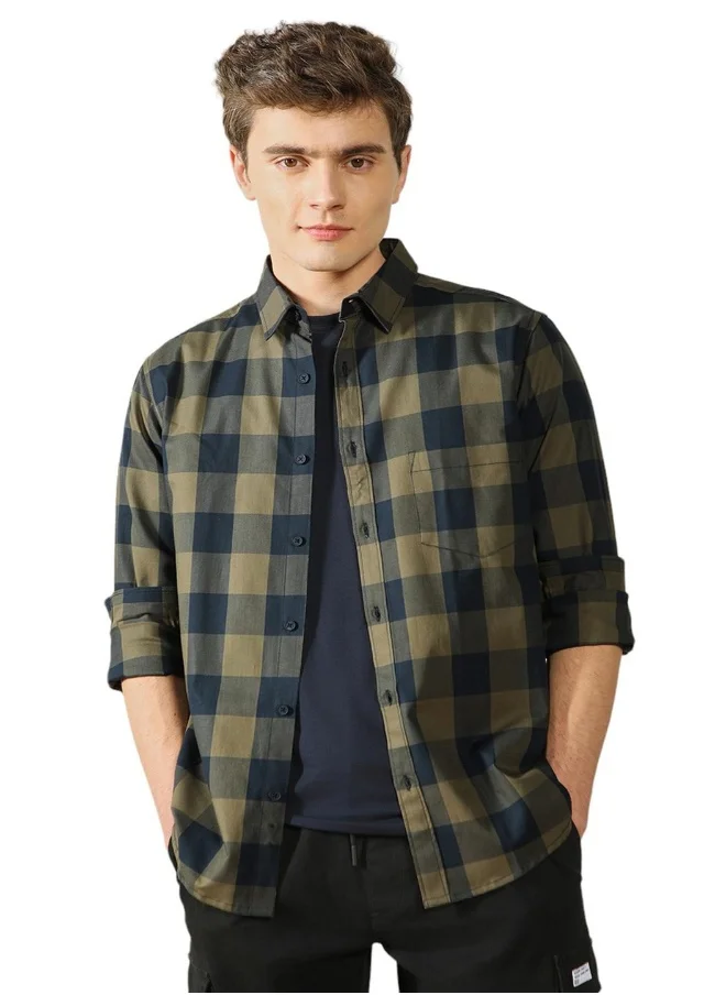 Dennis Lingo Green Casual Shirt for Men, 100% Cotton, Slim Fit