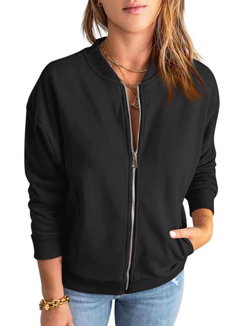 GeGekoko Womens Zip Up Sweatshirts Jackets Long Sleeve Casual Loose Outwear with Pockets Black - Image 1