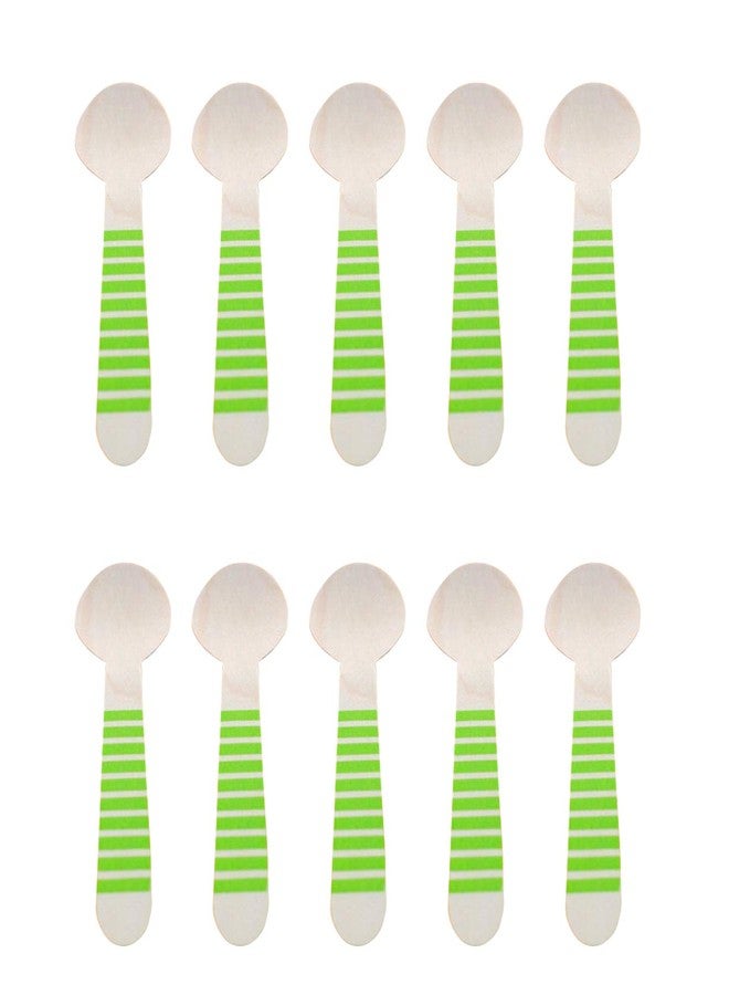 Funcart Wooden Cutlery Utensil 10Pcs Striped Green Spoon - Image 1