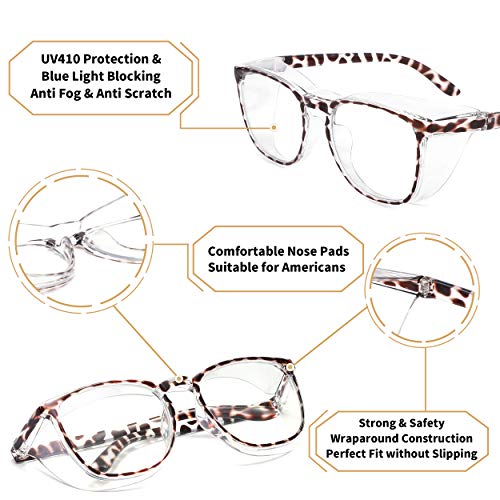 Alsenor Safety Glasses Anti Fog Goggles Protective Eyewear Blue Light Blocking Anti Dust UV Protection Glasses For Men Women (2 Pack(new-leopard+new-grey)) - Image 3