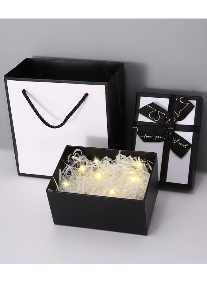 علبة هدايا فارغة حجم 14 * 10 * 7 سم باللون الأسود مع حقيبة ورقية لعرض وتغليف هدايا رأس السنة وحفلات الزفاف وعيد الفطر وعيد الميلاد والهدايا للعرسان ويوم الأب