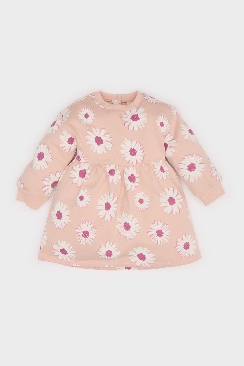 DeFacto Baby Girl Floral Long Sleeve Sweatshirt Fabric Dress - Image 1