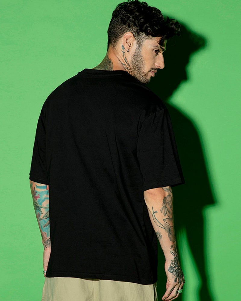 bewakoof Men's Jet Black Nope Bruh Typography Oversized T-shirt - Image 4