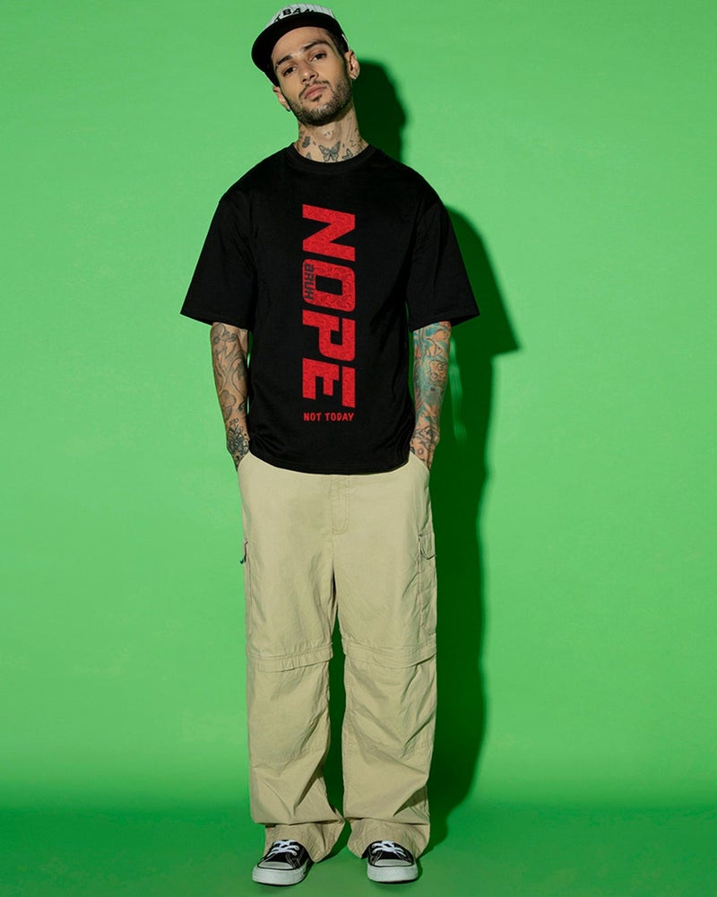 bewakoof Men's Jet Black Nope Bruh Typography Oversized T-shirt - Image 5