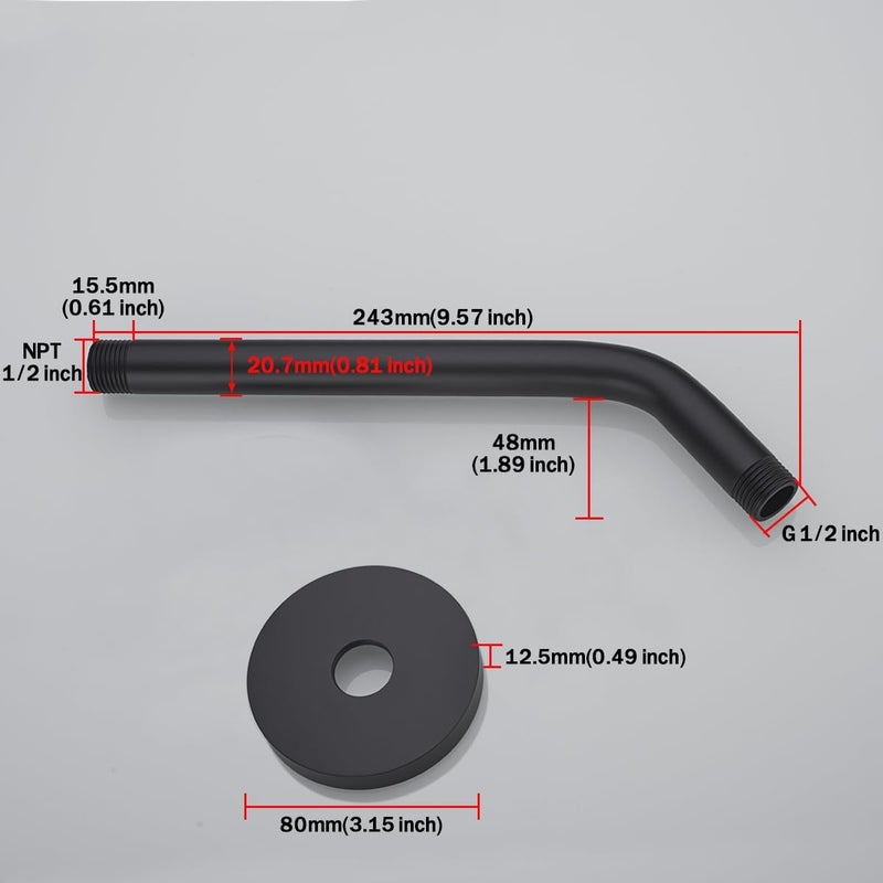 Random Matte Black Shower Arm with Flange,10 Inch Rain Shower Head Extension Arm.RD91018-10-MB - Image 2