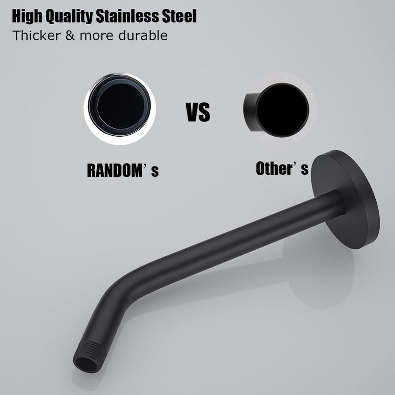 Random Matte Black Shower Arm with Flange,10 Inch Rain Shower Head Extension Arm.RD91018-10-MB - Image 3