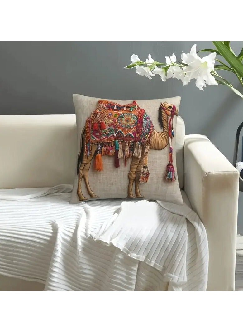 1Pc Colorful Camel Print Pillow Cover, Soft Comfortable Polyester Cushion Case for Farmhouse, Car, Office  Home Decor - Image 4