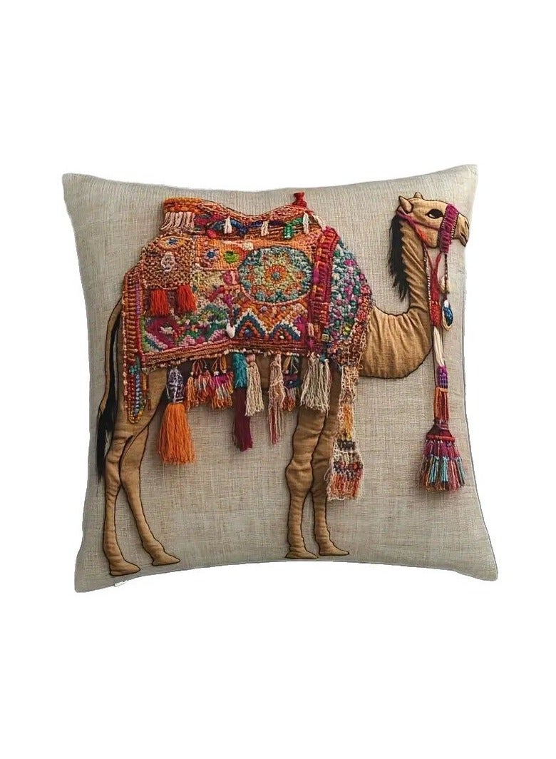 1Pc Colorful Camel Print Pillow Cover, Soft Comfortable Polyester Cushion Case for Farmhouse, Car, Office  Home Decor - Image 1