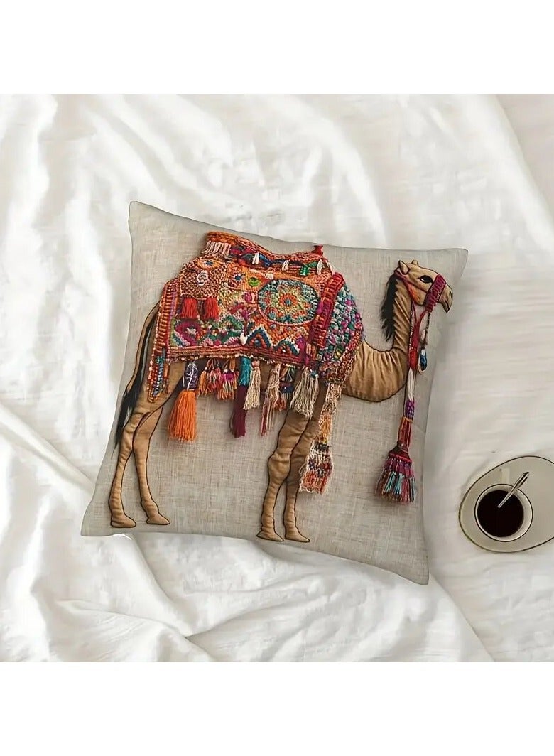 1Pc Colorful Camel Print Pillow Cover, Soft Comfortable Polyester Cushion Case for Farmhouse, Car, Office  Home Decor - Image 3