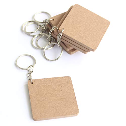 Ivei DIY MDF Key Chains Wood Sheet Craft - Plain Square Shaped for Painting, Decoupage, Resin Art Work & Decoration - Set of 20, 2 in x 2 in - Brown - Image 2
