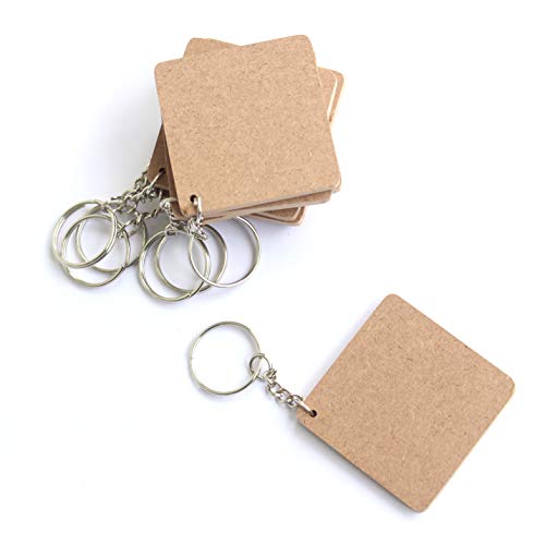 Ivei DIY MDF Key Chains Wood Sheet Craft - Plain Square Shaped for Painting, Decoupage, Resin Art Work & Decoration - Set of 20, 2 in x 2 in - Brown - Image 1