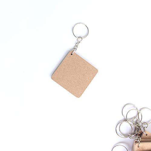 Ivei DIY MDF Key Chains Wood Sheet Craft - Plain Square Shaped for Painting, Decoupage, Resin Art Work & Decoration - Set of 20, 2 in x 2 in - Brown - Image 4