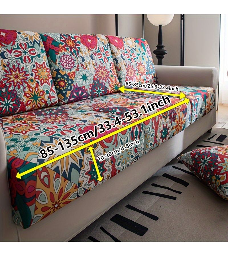 1pc Bohemian Stretch Sofa Cover For 2 Seater Living Room Sofa Seat Scratch Resistant Protective Cover All Season - Image 5