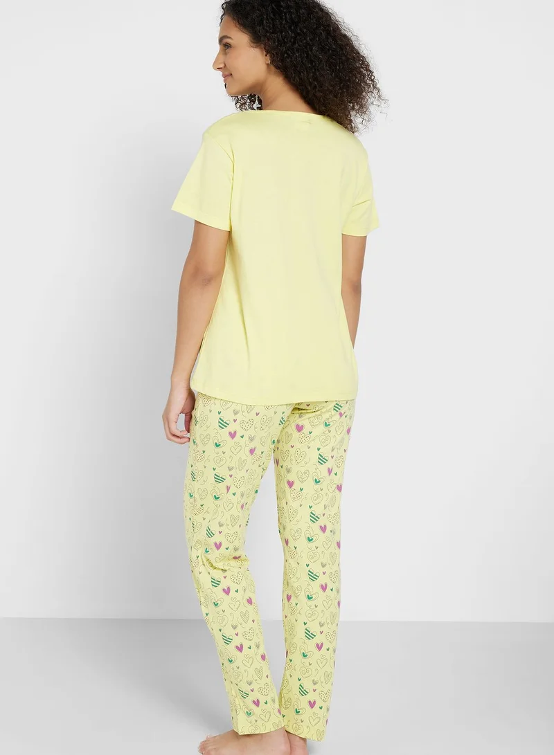 Ginger Graphic Nightwear T-Shirt And Pyjama Set