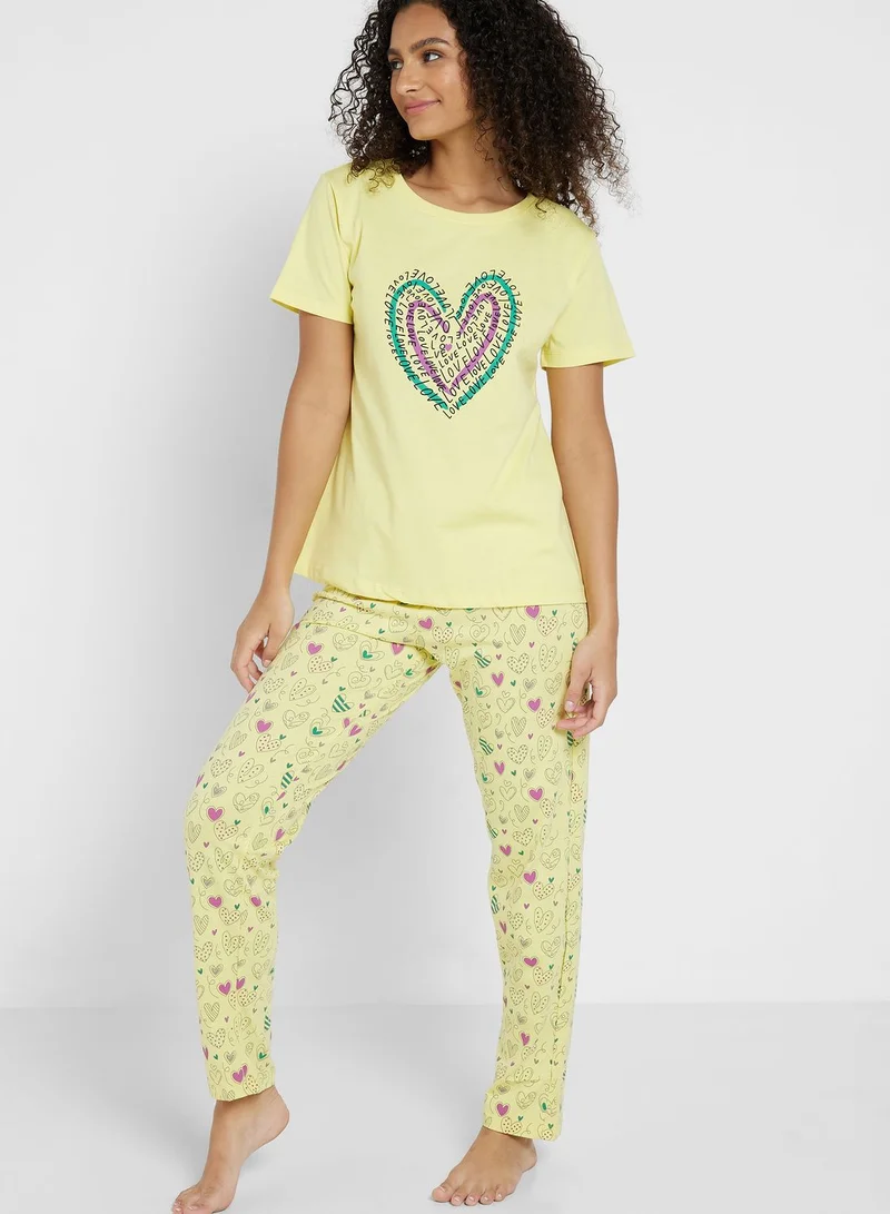 Ginger Graphic Nightwear T-Shirt And Pyjama Set
