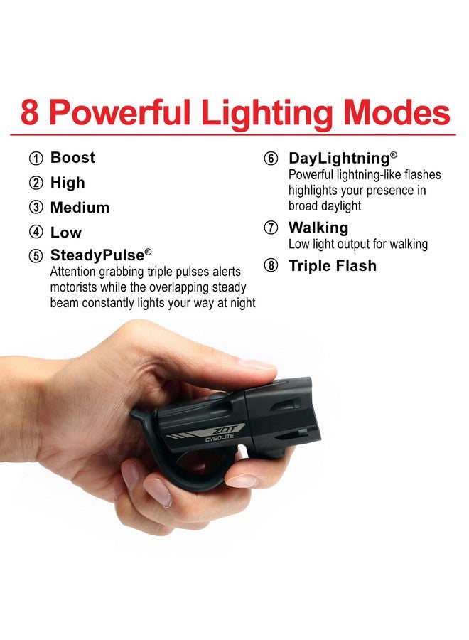 Cygolite Zot 450 Lumen Bike Light 5 Night & 2 Daytime Modes Sleek Durable Design Ip67 Waterproof Sturdy Flexible Mount Usb Rechargeable Headlight For Road & Commuter Bicycles,Black,Compact - Image 5