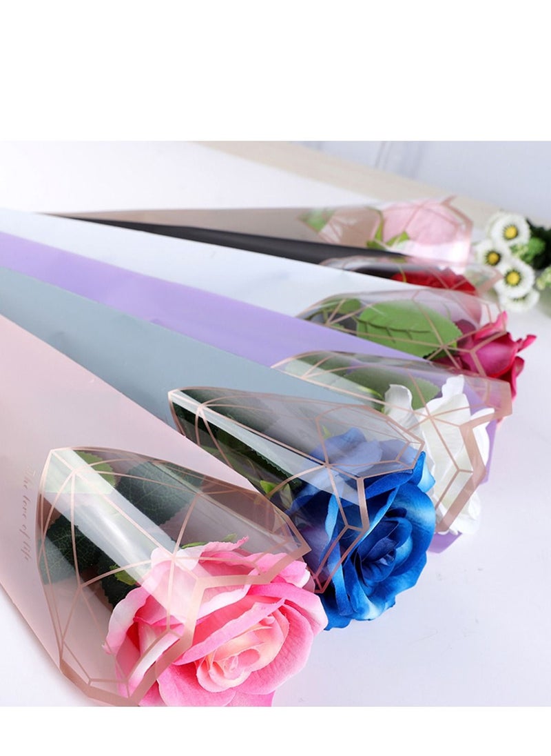 SYOSI - 120 Pcs Single Rose Sleeve Bouquet Bags, Plastic Single Flower Wrapping, Florist Bouquet Supplies, Rose Packaging For Father's Day Graduation Wedding Birthday 1.18 x 5.91 x 19.69 Inch 6 Colors - Image 1