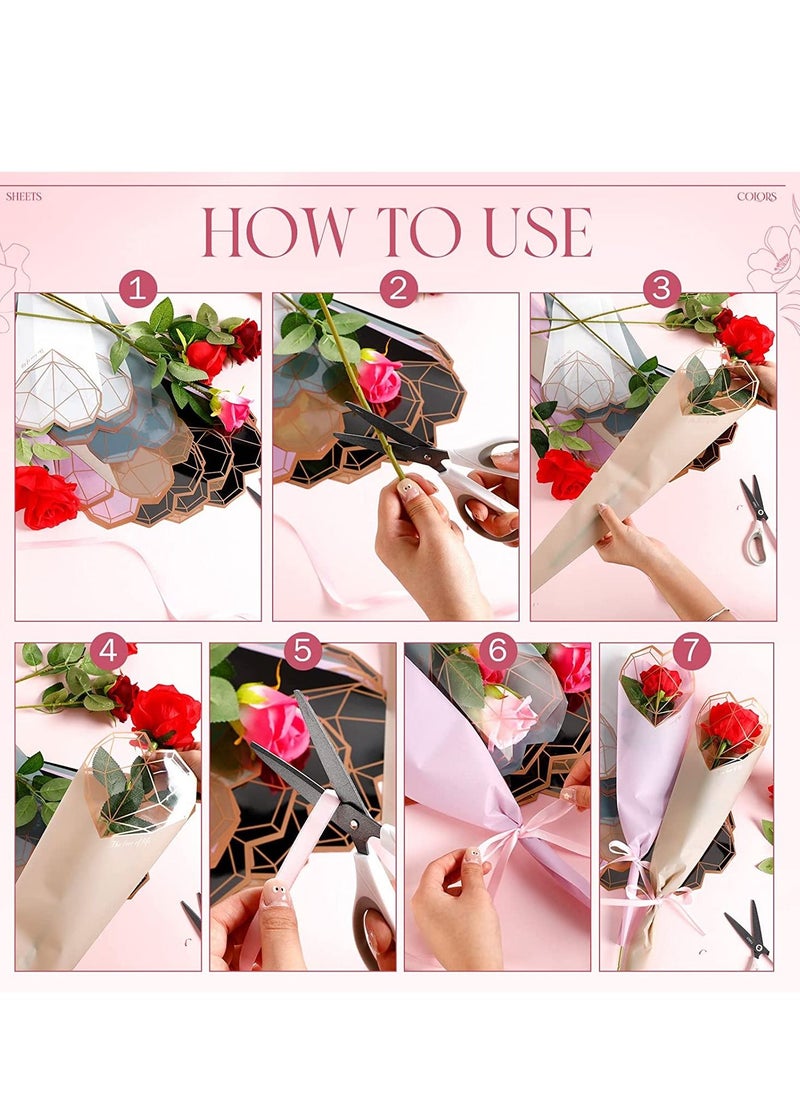 SYOSI - 120 Pcs Single Rose Sleeve Bouquet Bags, Plastic Single Flower Wrapping, Florist Bouquet Supplies, Rose Packaging For Father's Day Graduation Wedding Birthday 1.18 x 5.91 x 19.69 Inch 6 Colors - Image 1