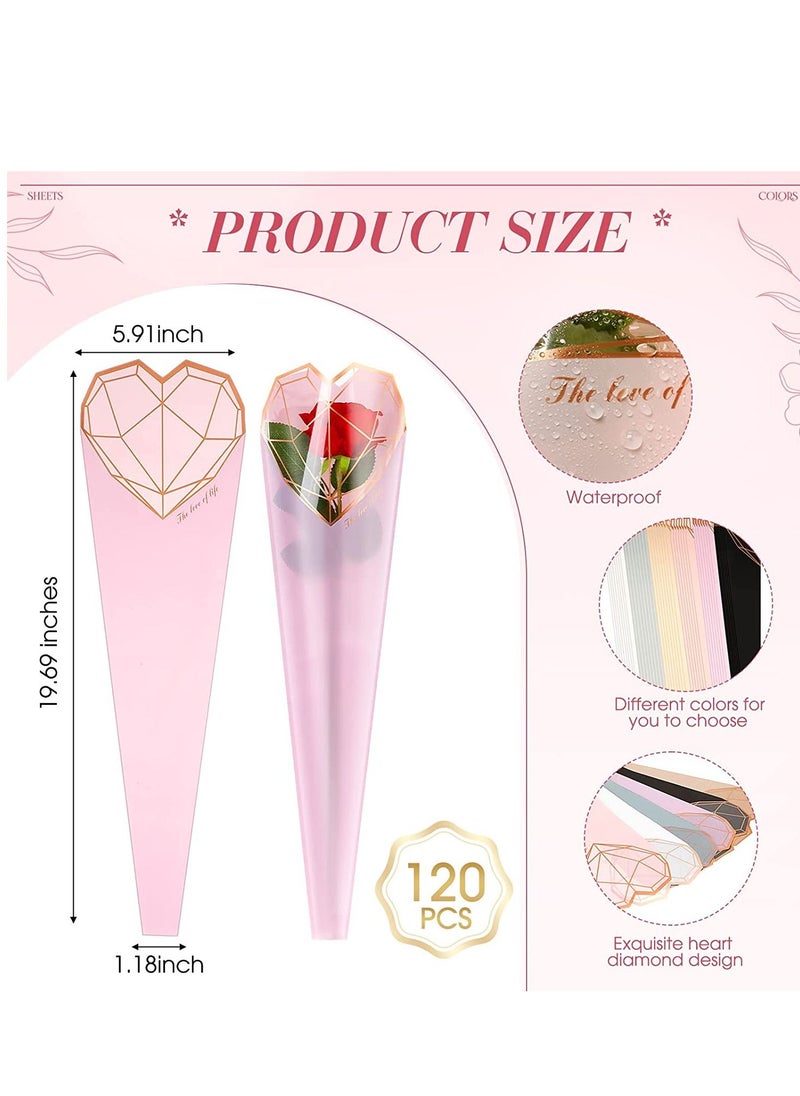 SYOSI - 120 Pcs Single Rose Sleeve Bouquet Bags, Plastic Single Flower Wrapping, Florist Bouquet Supplies, Rose Packaging For Father's Day Graduation Wedding Birthday 1.18 x 5.91 x 19.69 Inch 6 Colors - Image 1