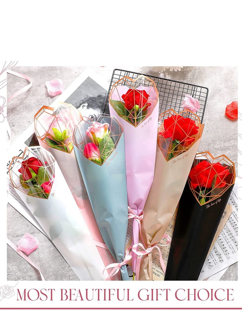 SYOSI - 120 Pcs Single Rose Sleeve Bouquet Bags, Plastic Single Flower Wrapping, Florist Bouquet Supplies, Rose Packaging For Father's Day Graduation Wedding Birthday 1.18 x 5.91 x 19.69 Inch 6 Colors - Image 1