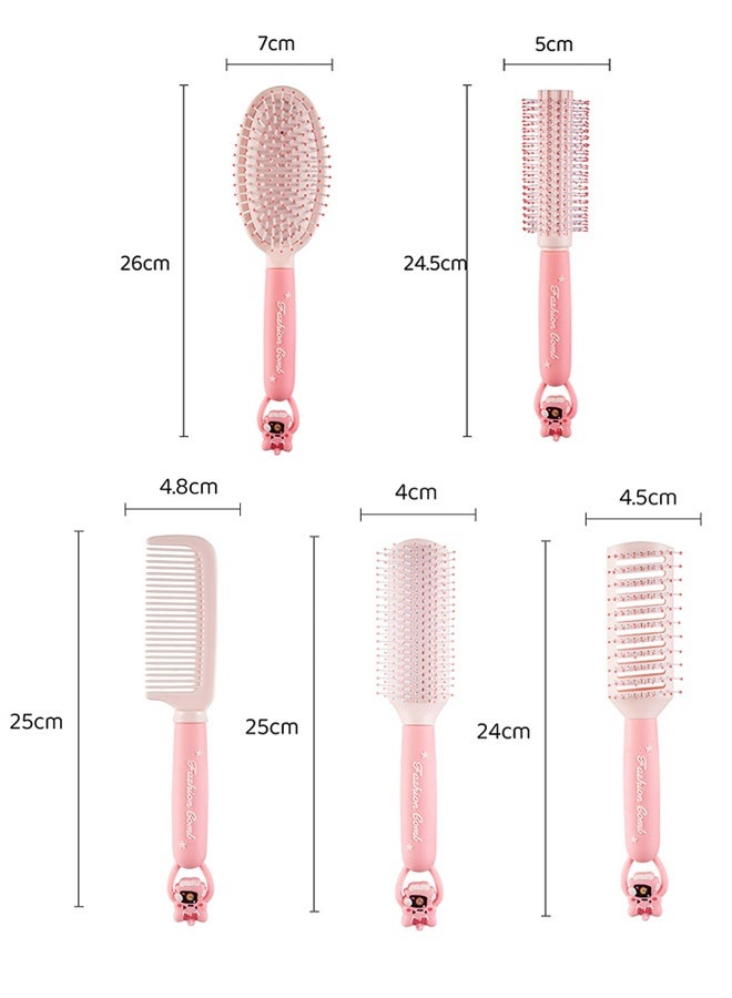 Hair Brush Set,5Pcs Hair Brush Comb Set with Detangling Nylon Pins,Wet Dry Brush Cushion Hair Combs for Women, Men, Kids - Image 3