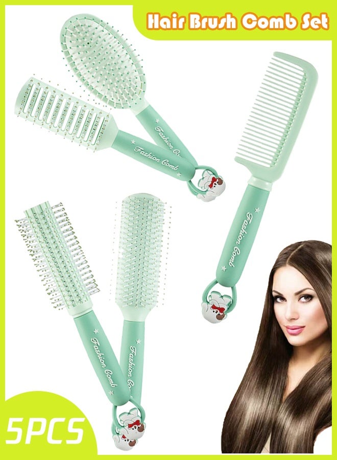 Hair Brush Set,5Pcs Hair Brush Comb Set with Detangling Nylon Pins,Wet Dry Brush Cushion Hair Combs for Women, Men, Kids - Image 1
