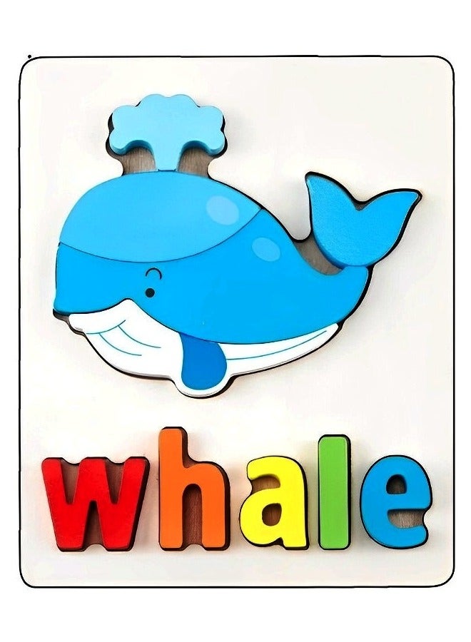 Colorful Wooden 3D Puzzles, Shape Design with Names, Teacher Parents Early Learning Support Tools, Attractive Colors and Patterns, Montessori Motor Skill Develop Toys, Ideal Kids Gift (Whale Shape) - Image 1