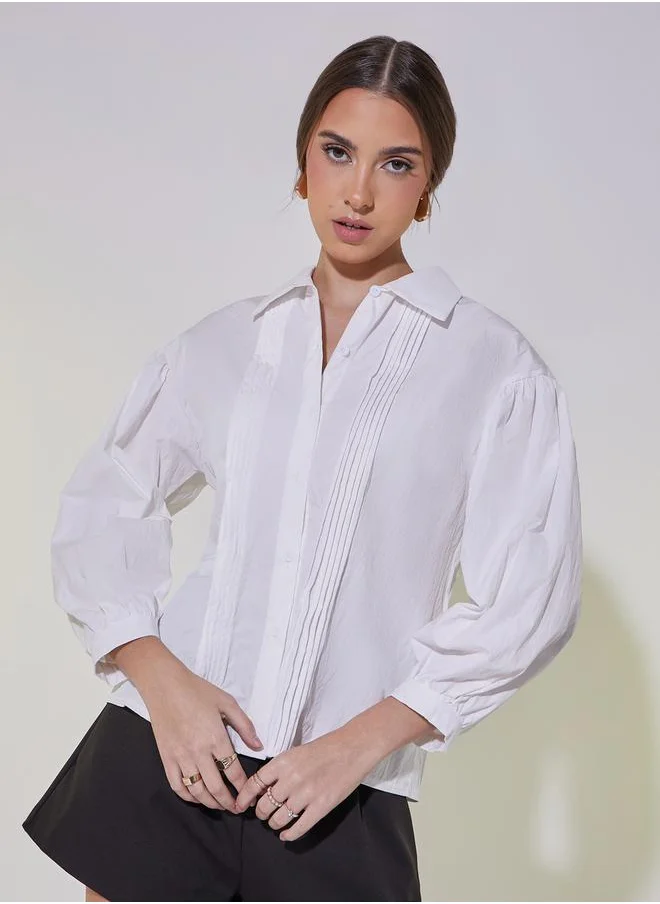 Styli Pintuck Detail Cuffed Sleeve Regular Fit Shirt