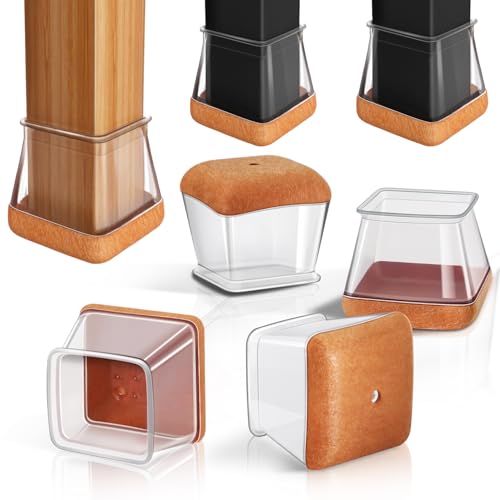 PISAO 24 Pcs Chair Leg Floor Protectors Square Silicone Chair Leg Protectors Caps Covers for Hardwood Floors Furniture Pads Sliders with Wrapped Felt Bottom Medium Fit34118 - Image 1