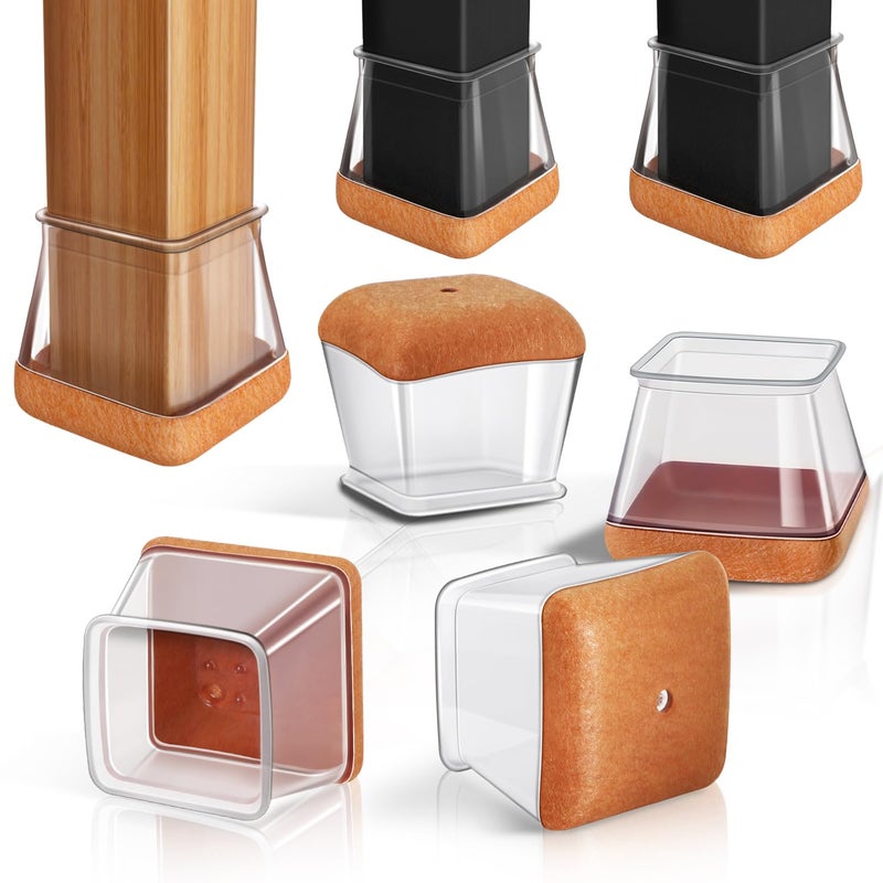 PISAO 24 Pcs Chair Leg Floor Protectors Square Silicone Chair Leg Protectors Caps Covers for Hardwood Floors Furniture Pads Sliders with Wrapped Felt Bottom Medium Fit34118 - Image 2