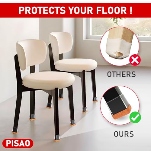 PISAO 24 Pcs Chair Leg Floor Protectors Square Silicone Chair Leg Protectors Caps Covers for Hardwood Floors Furniture Pads Sliders with Wrapped Felt Bottom Medium Fit34118 - Image 3