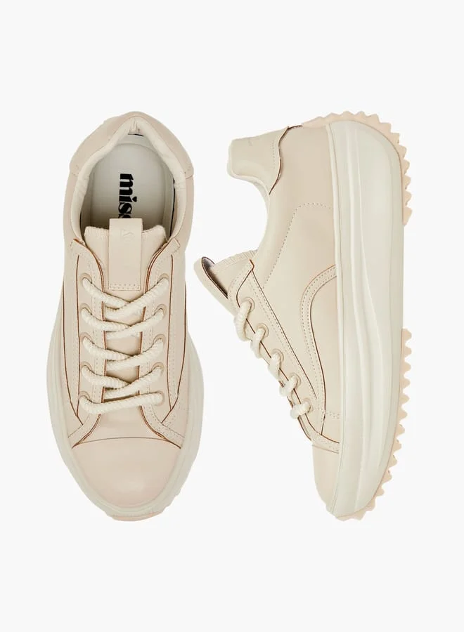 MISSY BEIGE Women Solid Chunky Sole Sneakers with Lace-Up Closure  | Best Price UAE