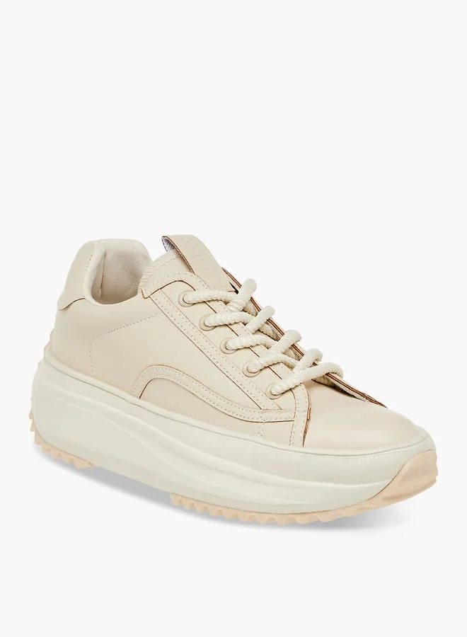 MISSY BEIGE Women Solid Chunky Sole Sneakers with Lace-Up Closure  | Best Price UAE