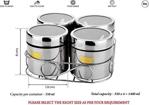 MARU Stainless Steel Multipurpose Storage Container Set 350ml Each with See-through Lids & Wirestand, Ideal for Storing Dry Fruits, Spices, & Seasonings, Elegant Spice Jars for Kitchen Organization, - Image 3