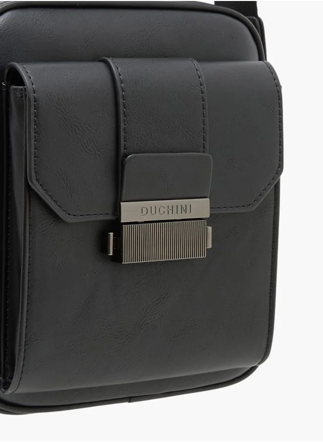 DUCHINI Mens Solid Crossbody Bag With Adjustable Strap And Zip Closure