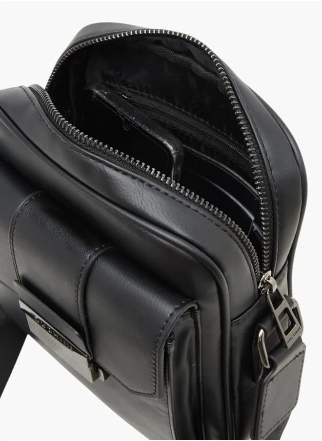 DUCHINI Mens Solid Crossbody Bag With Adjustable Strap And Zip Closure
