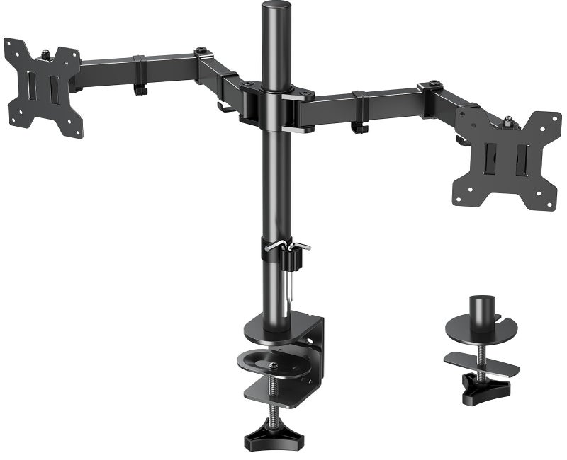 ELIVED Dual Monitor Arm for 13-27 inch LED LCD Flat/Curved Screens with VESA 75/100mm up to 8KG, Height Adujustable Ergonomic PC Monitor Arm Desk Mount, Tilt Swivel Rotation Monitor Mount Stand EV002 - Image 1