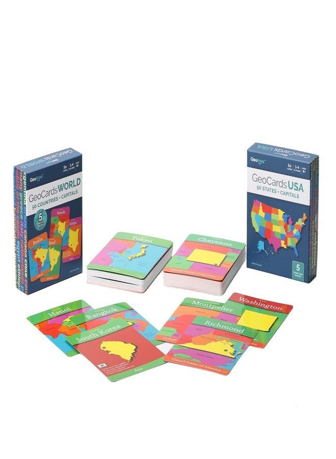 Geotoys GeoCards, Bundle of World & USA Flash Cards Geography Game, Kid Card Games for Families, Home, School & Travel - Fun Kid Games Ages 4 and Up - Image 1