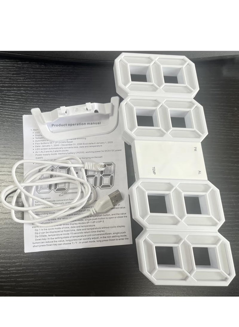 فياكين ساعة حائط رقمية ثلاثية الأبعاد بشاشة LED - منبه عصري للمنزل والمكتب - Image 5