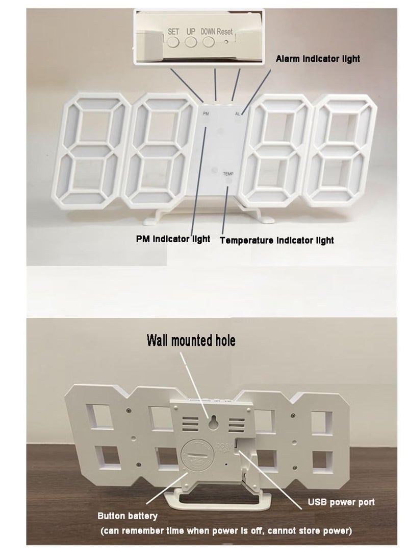 فياكين ساعة حائط رقمية ثلاثية الأبعاد بشاشة LED - منبه عصري للمنزل والمكتب - Image 3