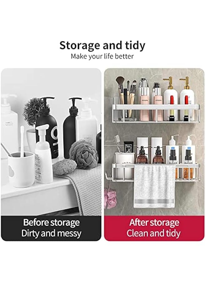 MIXDE 2-Piece No Drilling Stainless Steel Bathroom Shower Shelf Floating Shelves with Hooks - Image 4
