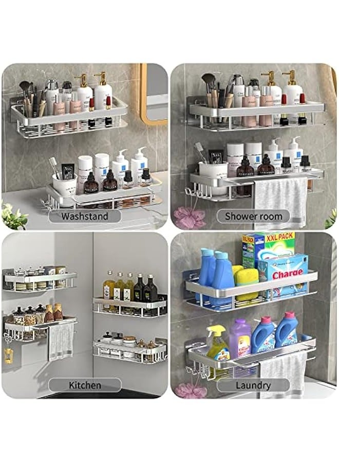 MIXDE 2-Piece No Drilling Stainless Steel Bathroom Shower Shelf Floating Shelves with Hooks - Image 3