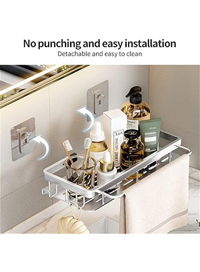 MIXDE 2-Piece No Drilling Stainless Steel Bathroom Shower Shelf Floating Shelves with Hooks - Image 5