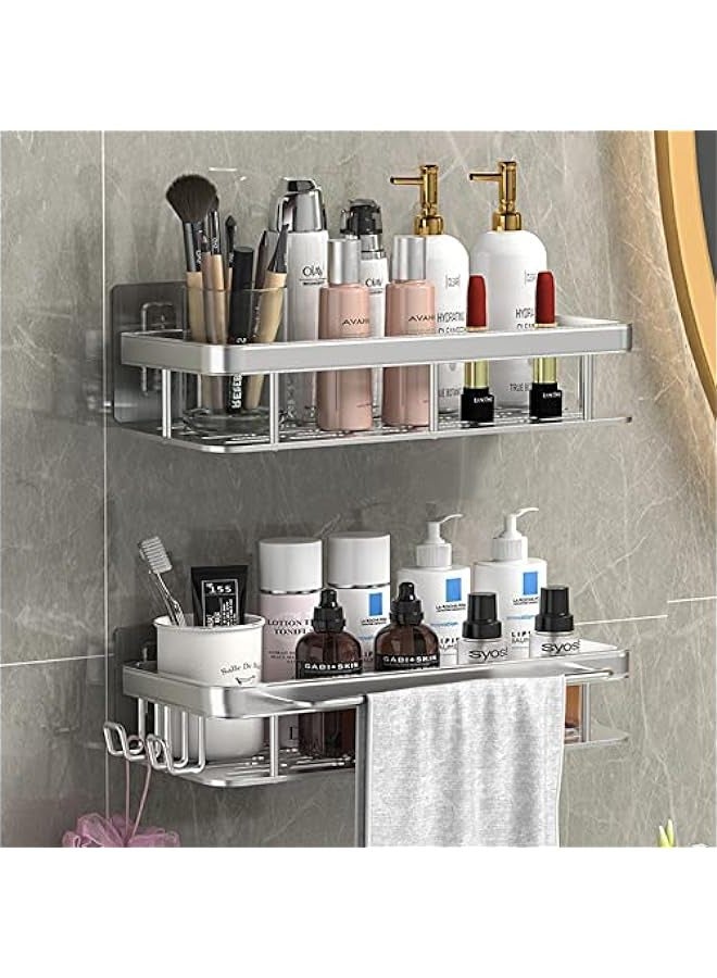 MIXDE 2-Piece No Drilling Stainless Steel Bathroom Shower Shelf Floating Shelves with Hooks - Image 2