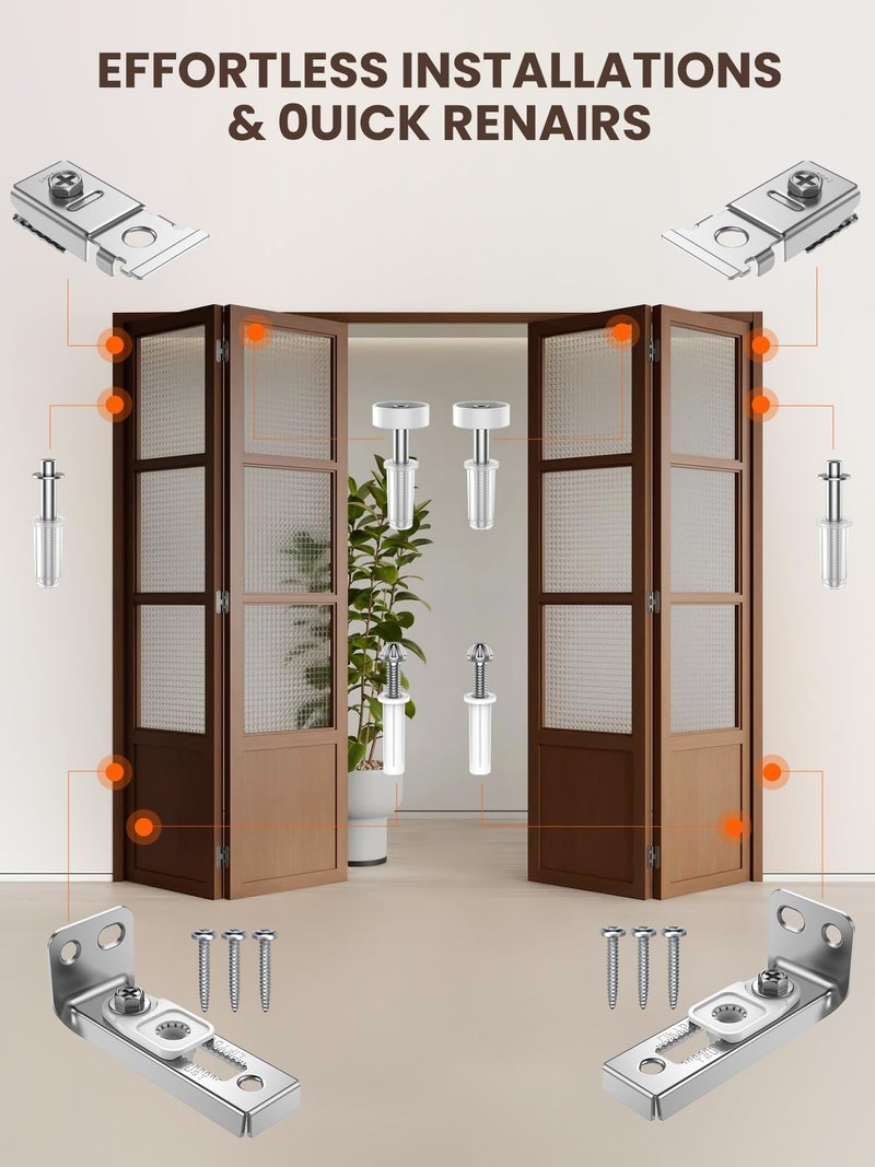 BUDONI Bifold Door Hardware Repair Kit - 2 Pack Bi-fold Sliding Closet Door Hardware Kit for 7/8" to 1" Track, Folding Pocket Door Replacement Parts Set Include Top Bottom Pivots Bracket and Guide Wheel - Image 3