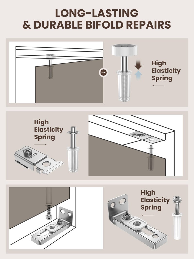 BUDONI Bifold Door Hardware Repair Kit - 2 Pack Bi-fold Sliding Closet Door Hardware Kit for 7/8" to 1" Track, Folding Pocket Door Replacement Parts Set Include Top Bottom Pivots Bracket and Guide Wheel - Image 4