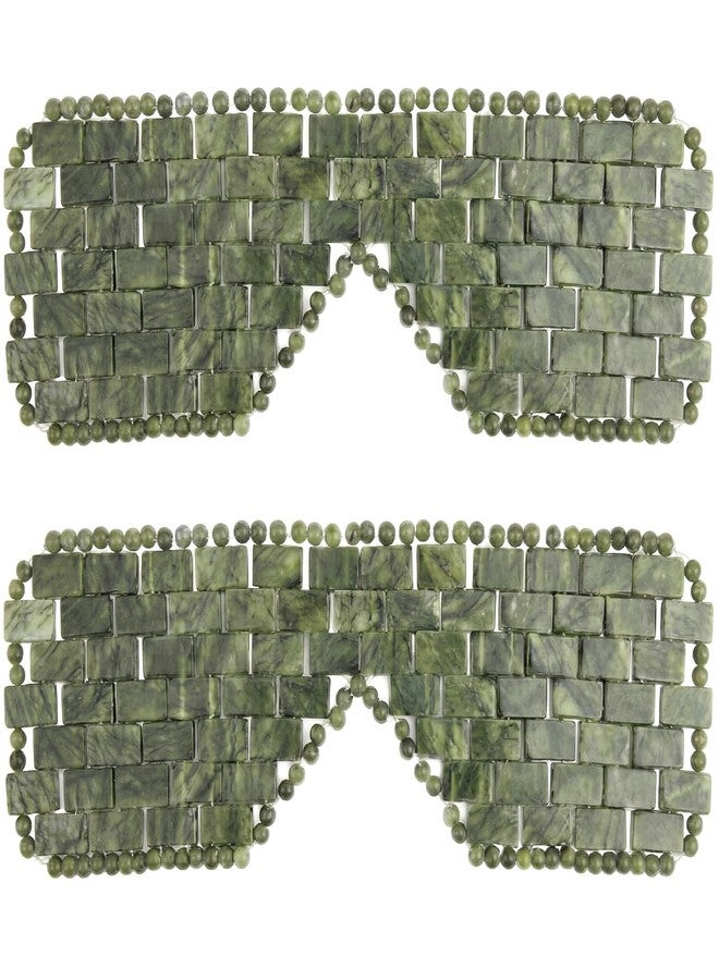Hercicy 2 Pcs Jade Eye Mask Green Jade Stone Facial Cooling Mask for Alleviate Puffiness Face Massage Relax Eyes Relieve Migraine Meditation Beauty (Dark Green - Image 1
