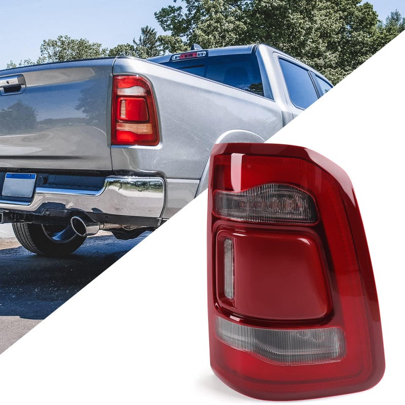 FIONE For Dodge Ram 1500 Tail Light Assembly Without Blind Spot 20192022 LED Type Red Lens Chrome Interior Right Passenger Side Rear Light 55112990AC 55112990AD CH2801217